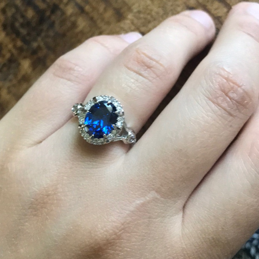 New Gorgeous 925 Silver Blue Sapphire ring Sz 6-10 - Picture 4 of 6